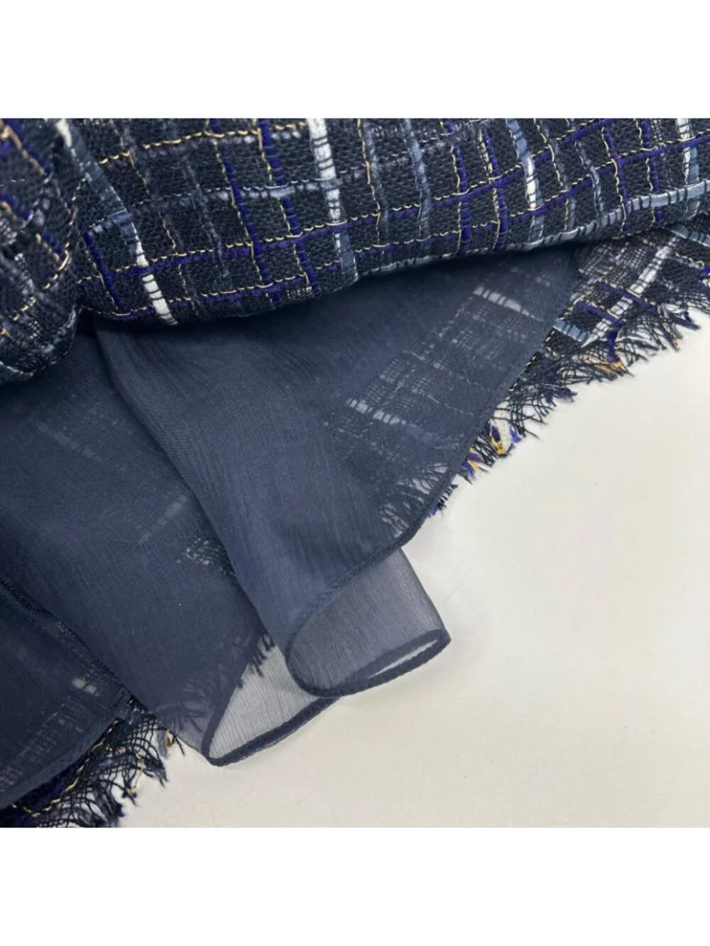 Chanel Navy Check Tweed Cami Dress 34